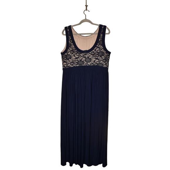 R&M RICHARDS $188 Shimmer Lace Bodice Sleeveless Maxi Dress Navy Size 14W - Picture 2 of 5